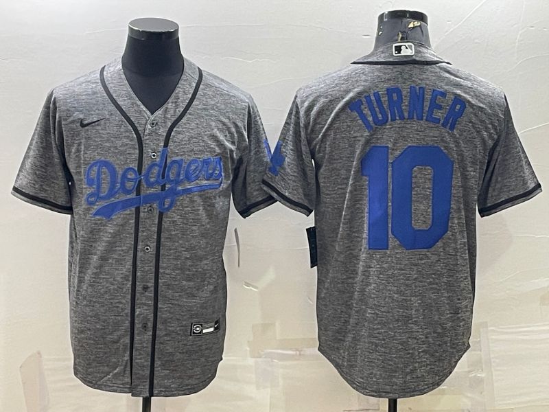 Men Los Angeles Dodgers #10 Turner Grey hemp ash 2022 Nike MLB Jerseys